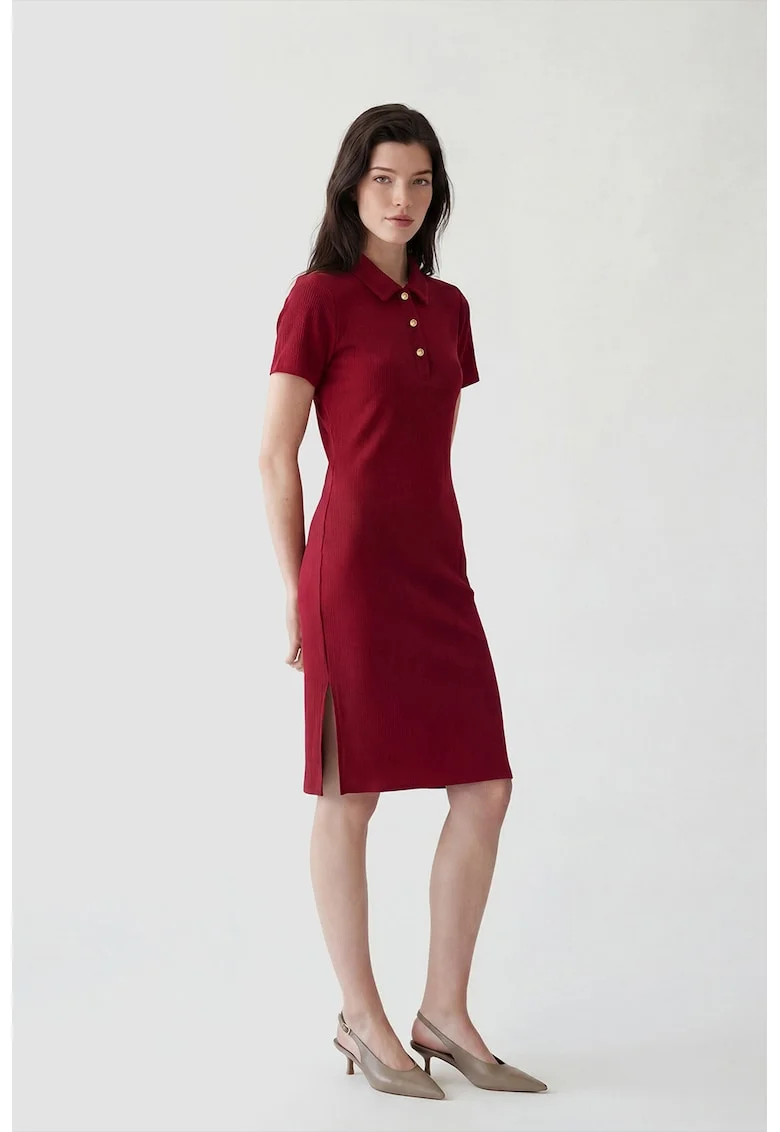 Rochie polo midi, Rosu inchis