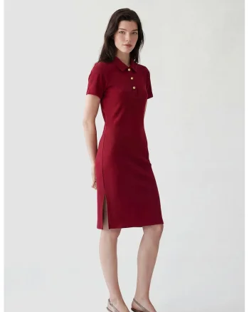 Rochie polo midi, Rosu inchis