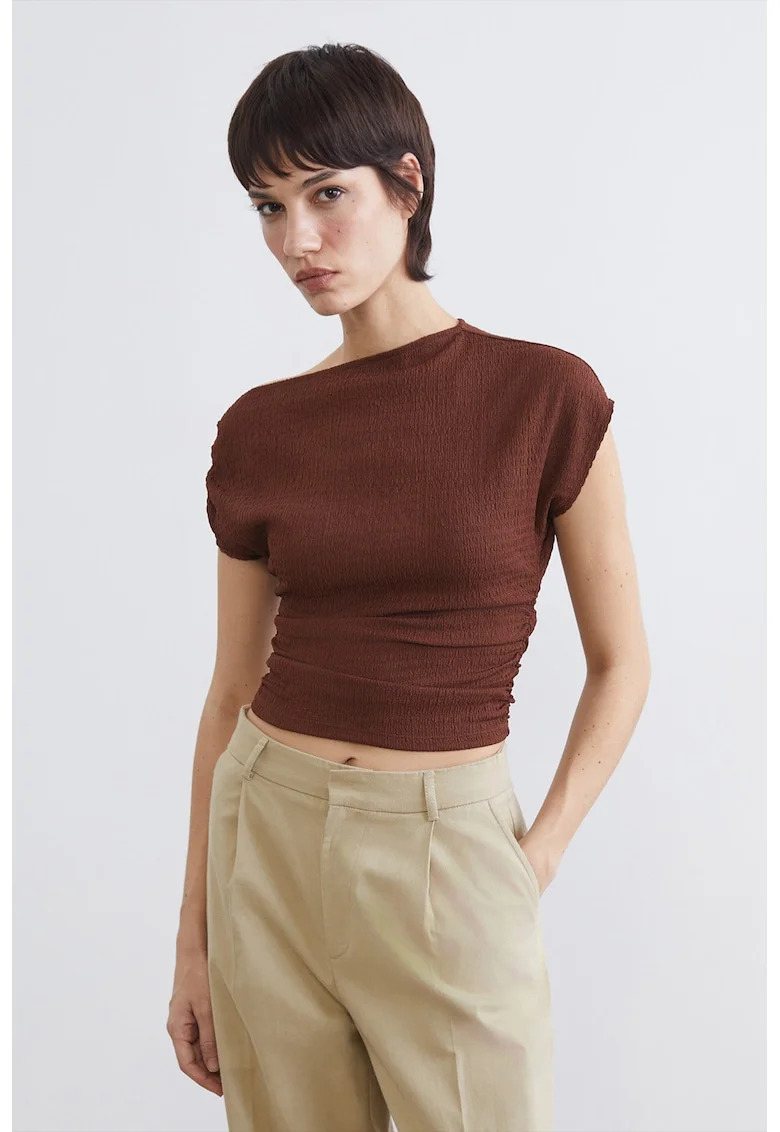 Bluza asimetrica extra slim fit, Maro cognac
