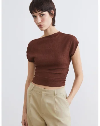 Bluza asimetrica extra slim fit, Maro cognac