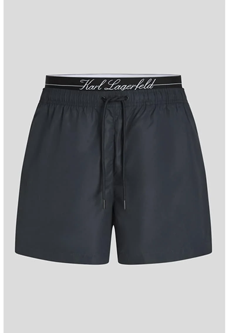 Pantaloni scurti de baie cu snur de ajustare in talie, Gri carbune
