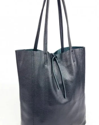 Geanta shopper neagra din piele naturala