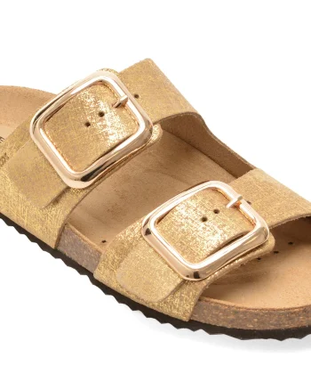 Papuci GEOX aurii, D45Y3B, din piele intoarsa