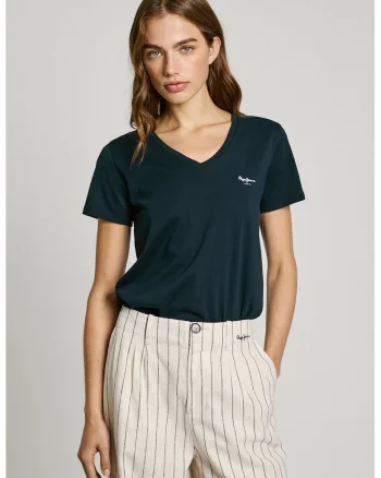 Tricou din bumbac cu decolteu in V, Albastru ultramarin