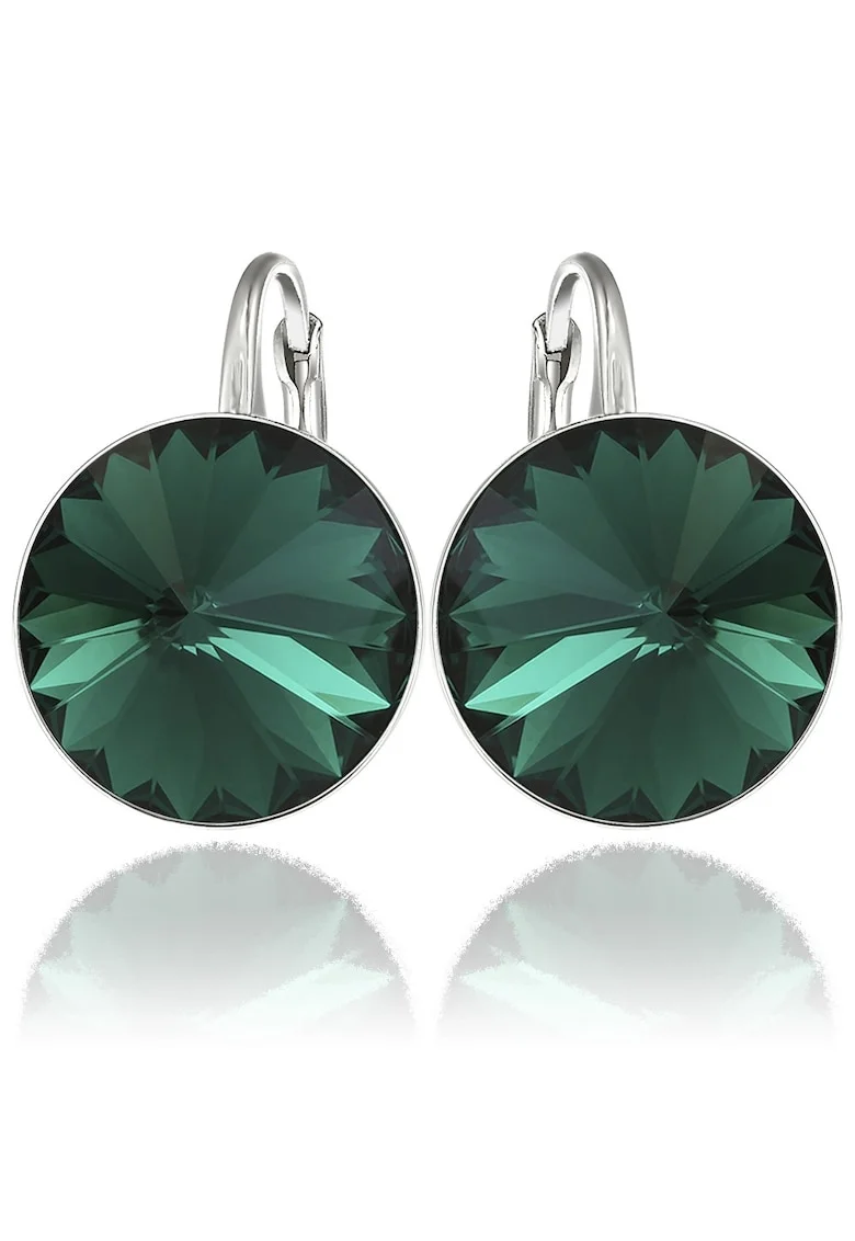 Cercei Argint 925 placat cu rodiu cu cristale Swarovski® Rivoli 14mm, Verde inchis