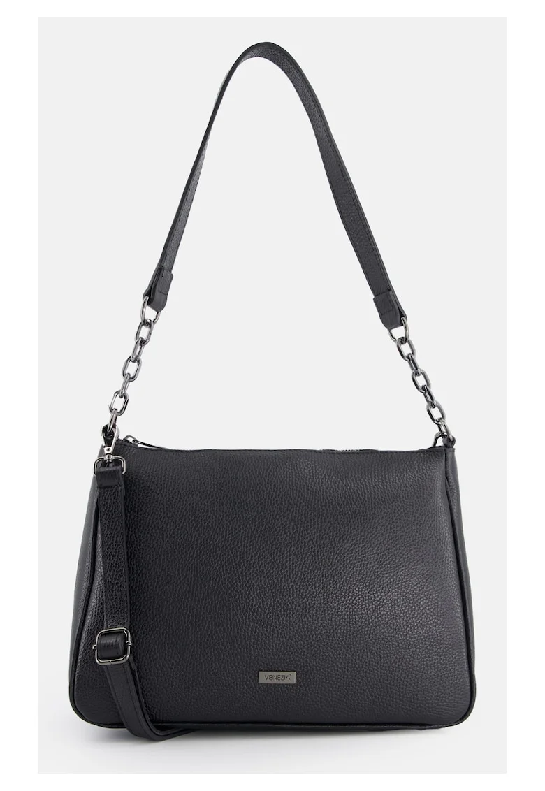 Geanta de umar,  piele naturala, neagra, 31x22x10cm, cu curea detasabila