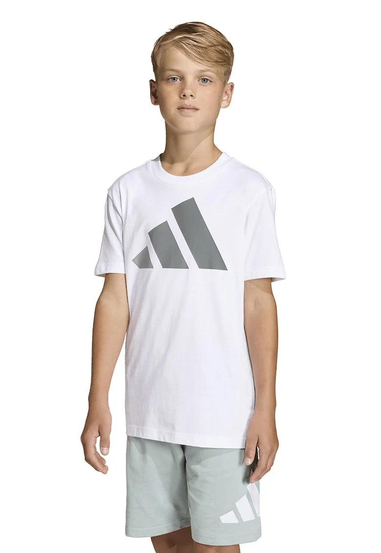 Tricou din bumbac cu imprimeu logo cauciucat, Alb/Gri