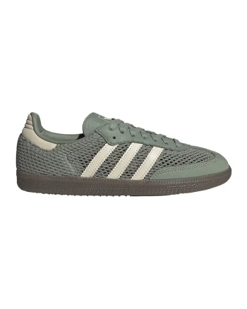 Pantofi sport din plasa si piele intoarsa Samba OG, Alb fildes/Verde inchis