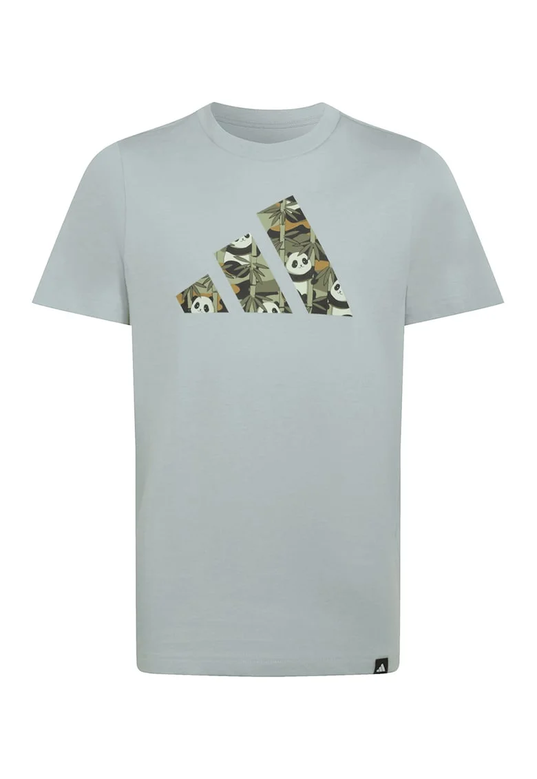 Tricou de bumbac cu imprimeu pe piept Panda Camo, Verde pal