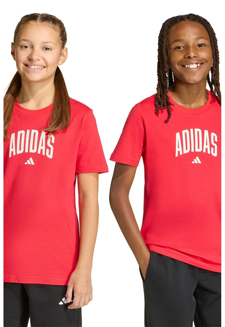 Tricou din bumbac cu decolteu la baza gatului si logo, Rosu vermillion