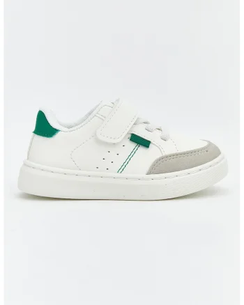 Pantofi sport din piele ecologica cu garnituri din material textil, Verde/Alb murdar