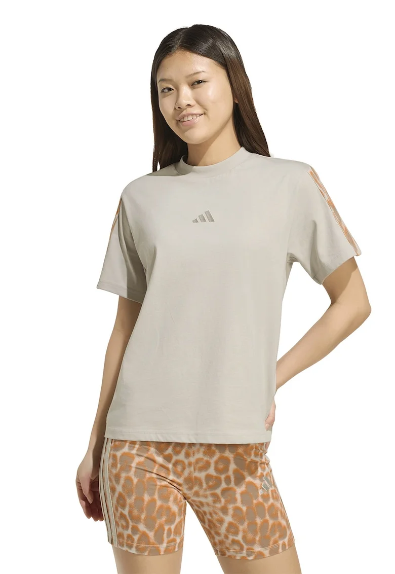Tricou cu decolteu la baza gatului si detaliu logo, Portocaliu mandarina/Grej