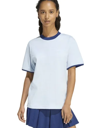 Tricou cu detalii contrastante si logo brodat, Albastru pal