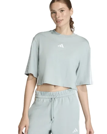Tricou crop cu croiala lejera si logo, Alb/Verde pal