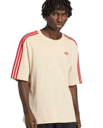 Tricou cu logo discret 3 Stripes, Rosu/Bej