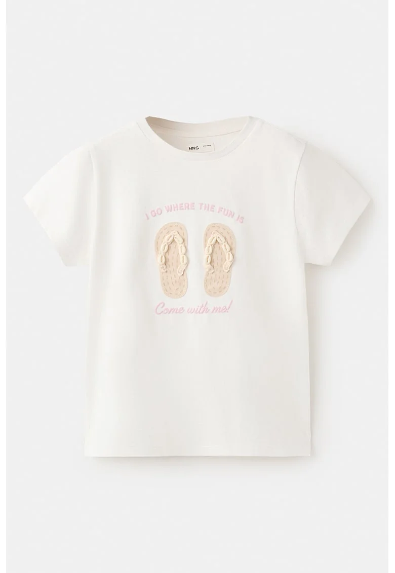 Tricou cu aplicatii de scoici, Bej/Alb optic