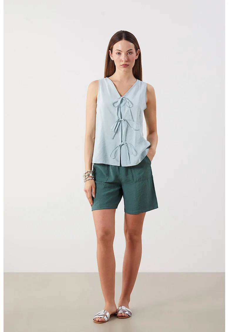 Bluza fara maneci din amestec de modal cu snururi frontale, Mint
