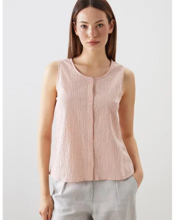 Bluza fara maneci din poplin cu nasturi, Piersica