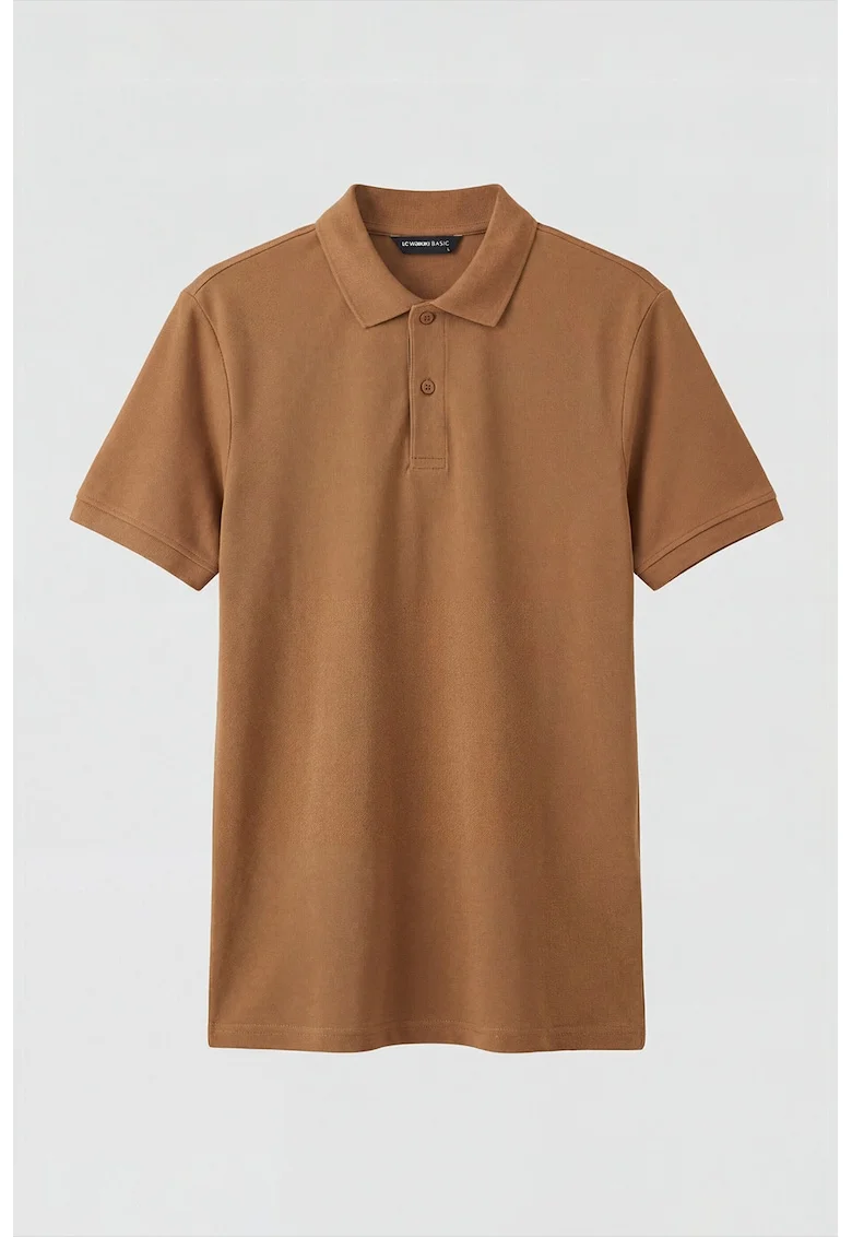 Tricou polo din bumbac pique regular fit, Maro Siena