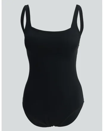 Costum de baie intreg cu model uni si decupaj pe partea din spate, Negru