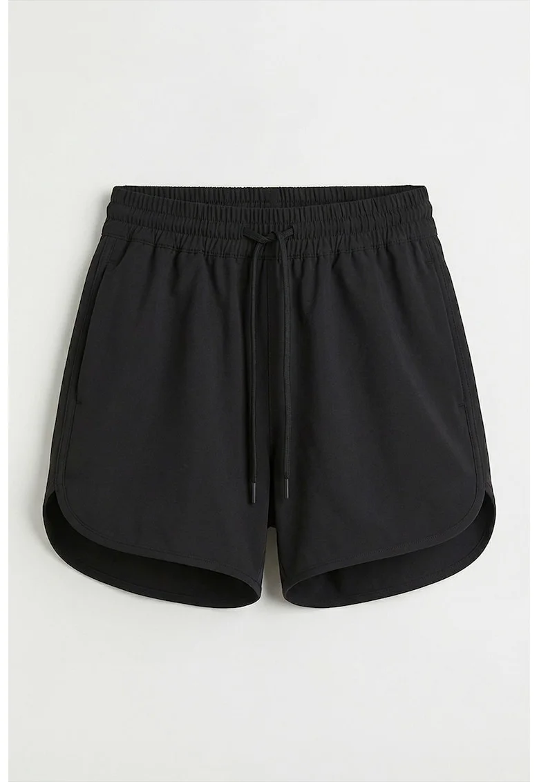 Pantaloni scurti cu model uni si talie ajustabila, Negru