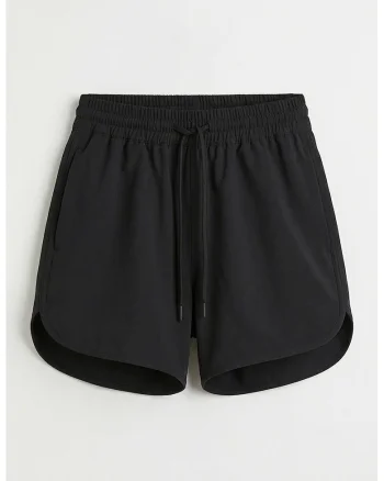 Pantaloni scurti cu model uni si talie ajustabila, Negru