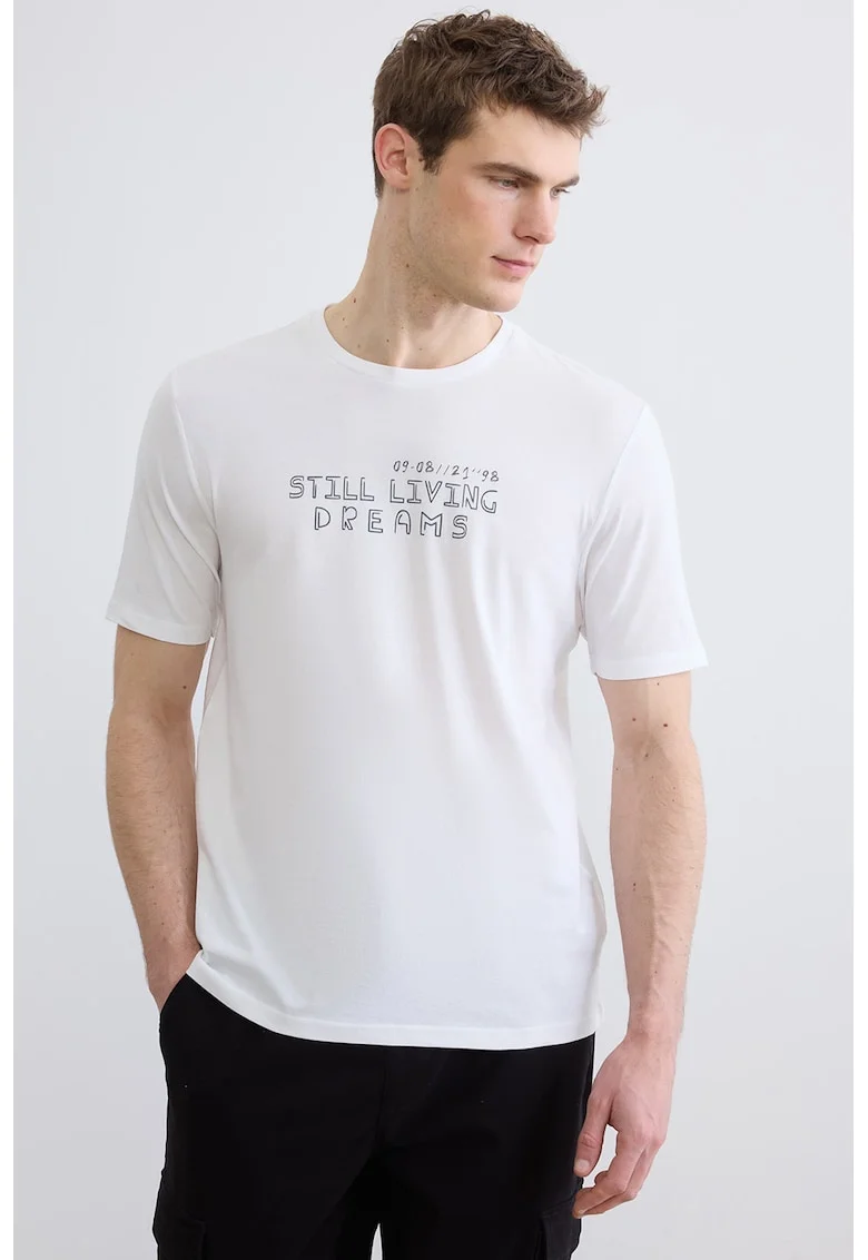 Tricou de bumbac cu imprimeu, Negru/Alb murdar