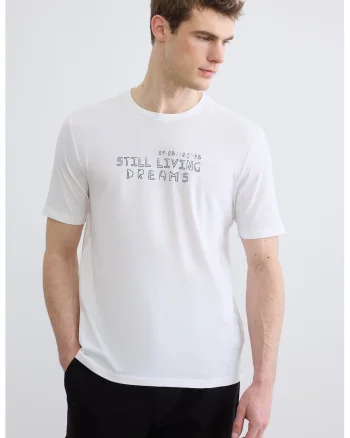 Tricou de bumbac cu imprimeu, Negru/Alb murdar