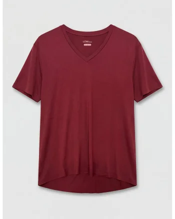 Tricou lejer din amestec de modal cu decolteu in V, Visiniu