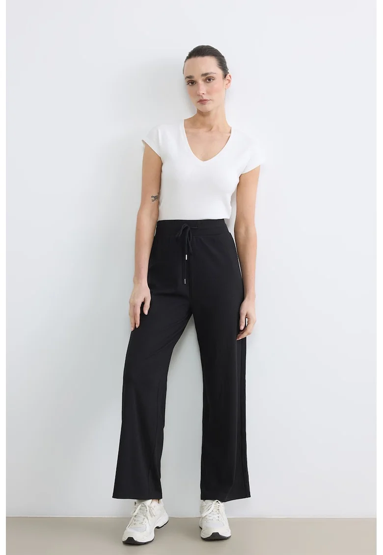 Pantaloni de trening cu croiala dreapta si talie inalta, Gri antracit