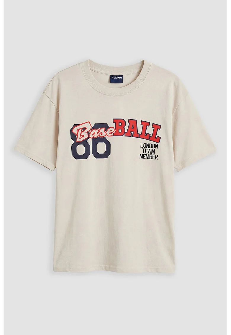 Tricou din bumbac cu imprimeu, Rosu vermillion/Bej deschis/Bleumarin