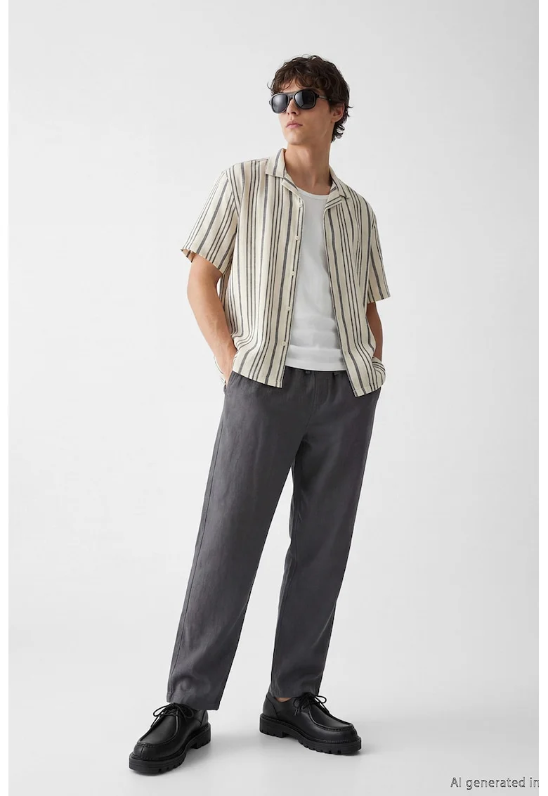 Pantaloni de bumbac cu talie ajustabila, Gri inchis