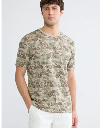 Tricou regular fit de bumbac cu imprimeu, Verde/Maro taupe