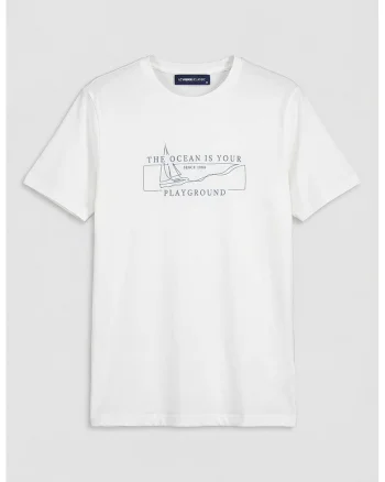 Tricou de bumbac cu imprimeu text, Alb/Bleumarin