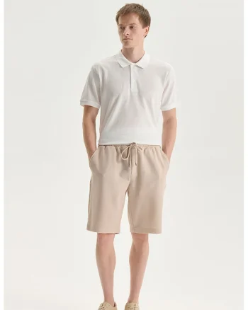 Pantaloni scurti de trening cu aspect texturat, Bej deschis