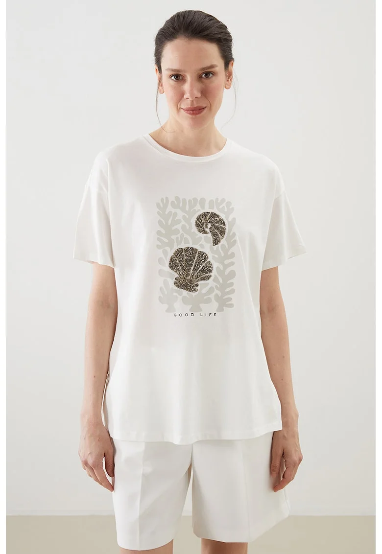 Tricou din bumbac cu maneci cazute, Alb
