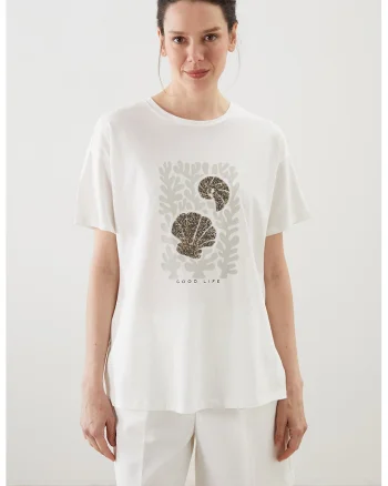 Tricou din bumbac cu maneci cazute, Alb