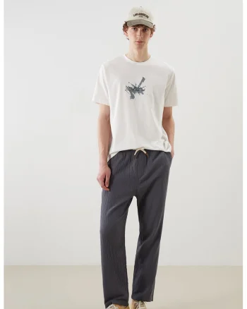 Tricou din bumbac cu decolteu la baza gatului, Alb