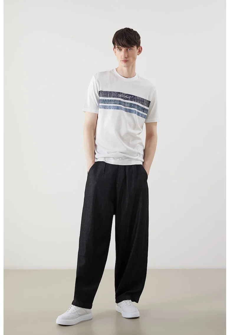Tricou regular-fit cu imprimeu pe piept, Alb