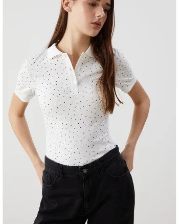 Tricou polo cu model floral, Alb