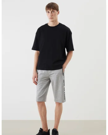 Pantaloni scurti de trening cu buzunare cu fermoar, Gri melange