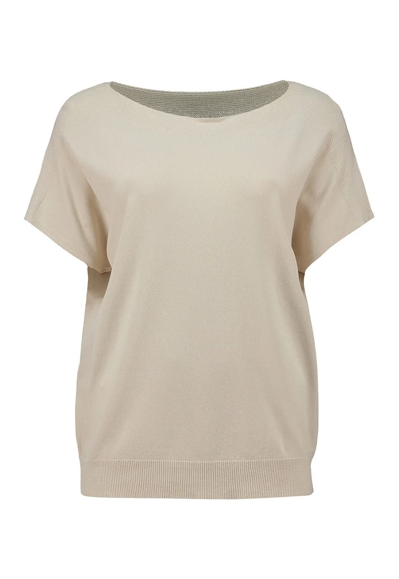 Bluza cu maneci scurte si decolteu rotund, Bej deschis