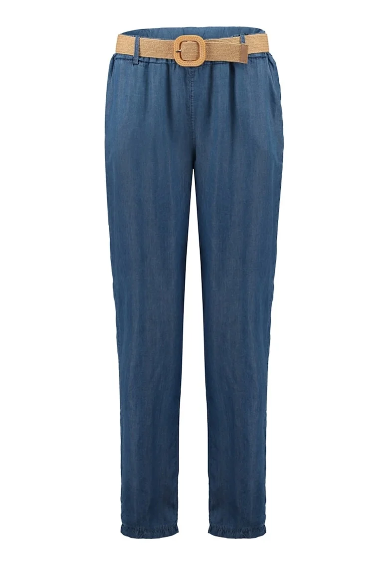 Pantaloni conici de lyocell cu o curea in talie, Albastru inchis