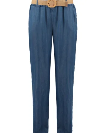 Pantaloni conici de lyocell cu o curea in talie, Albastru inchis