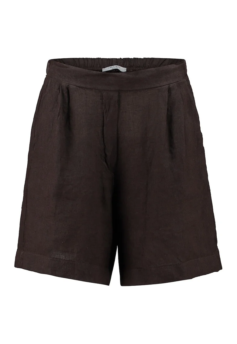 Pantaloni scurti de in cu talie inalta, Maro pamantiu