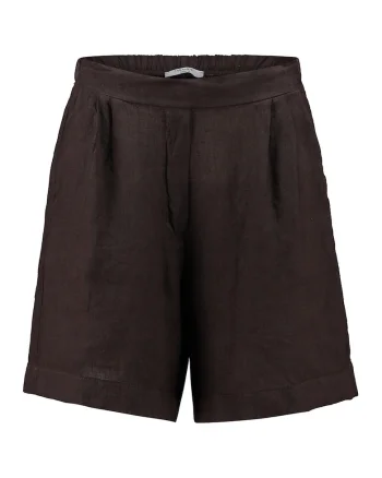 Pantaloni scurti de in cu talie inalta, Maro pamantiu