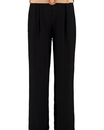 Pantaloni uni cu curea in talie, Negru