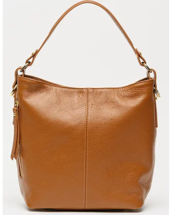 Geanta hobo din piele cu fermoar, Maro cognac