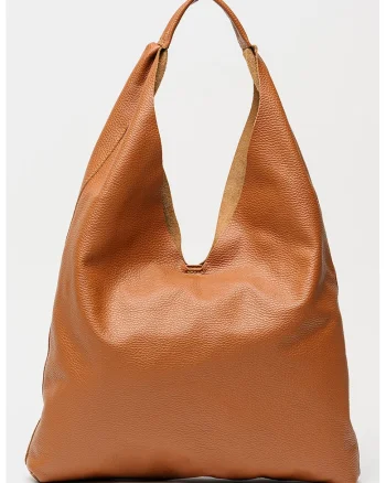 Geanta de piele cu bareta de umar si etui interior, Caramel