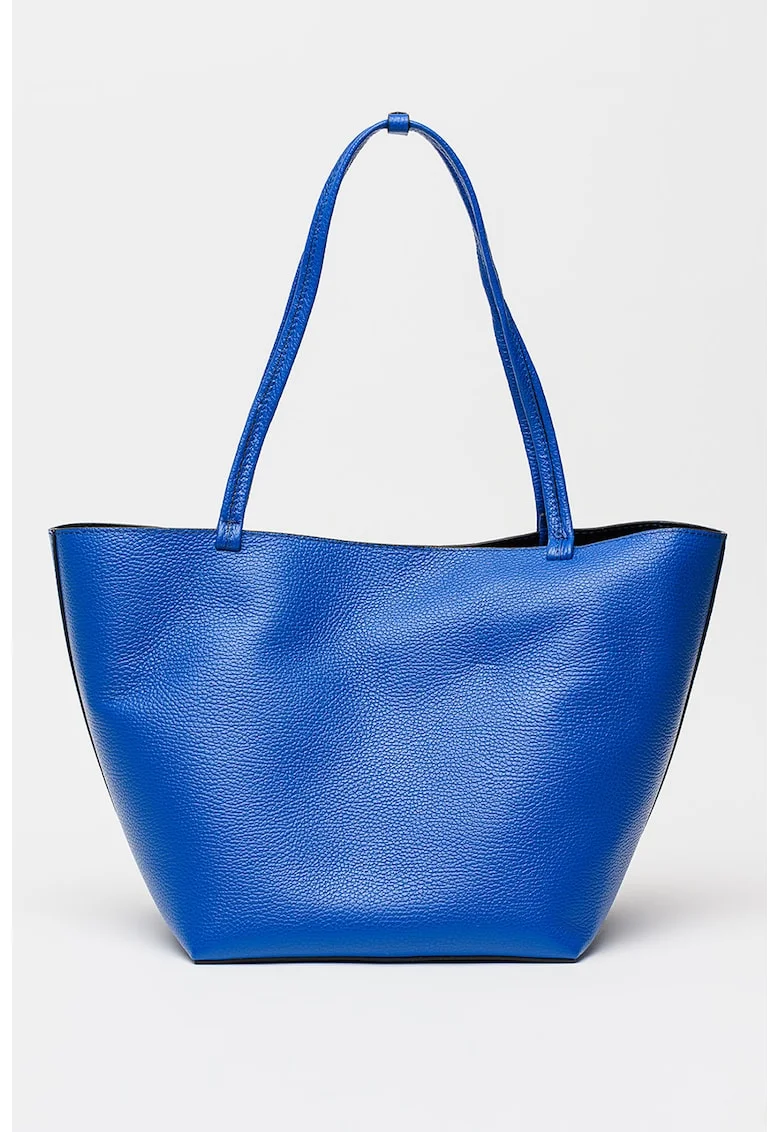 Geanta shopper de piele cu etui detasabil, Albastru safir